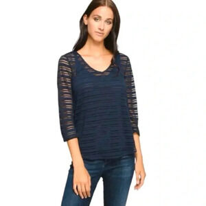 ARMANI EXCHANGE | Navy Sheer Panel Striped High Low Two Piece Top Size S